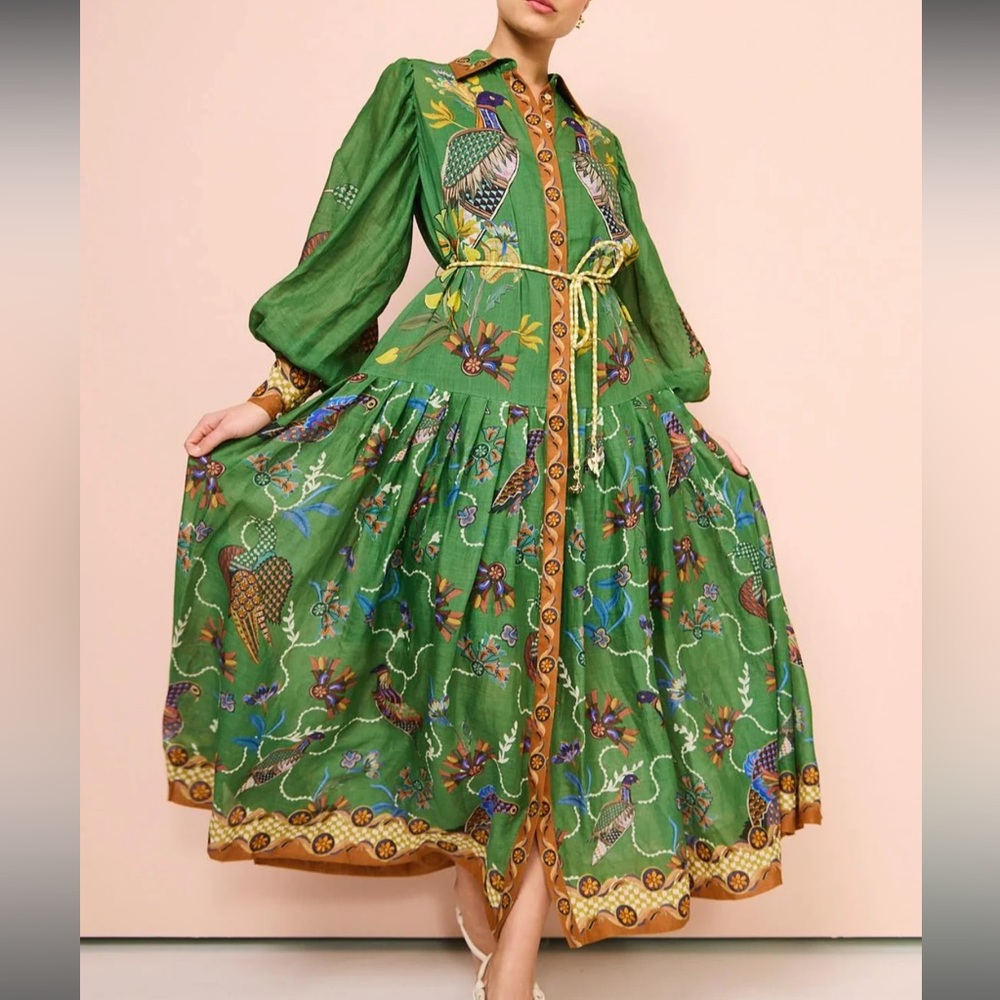 Peacock green long sleeved dress
